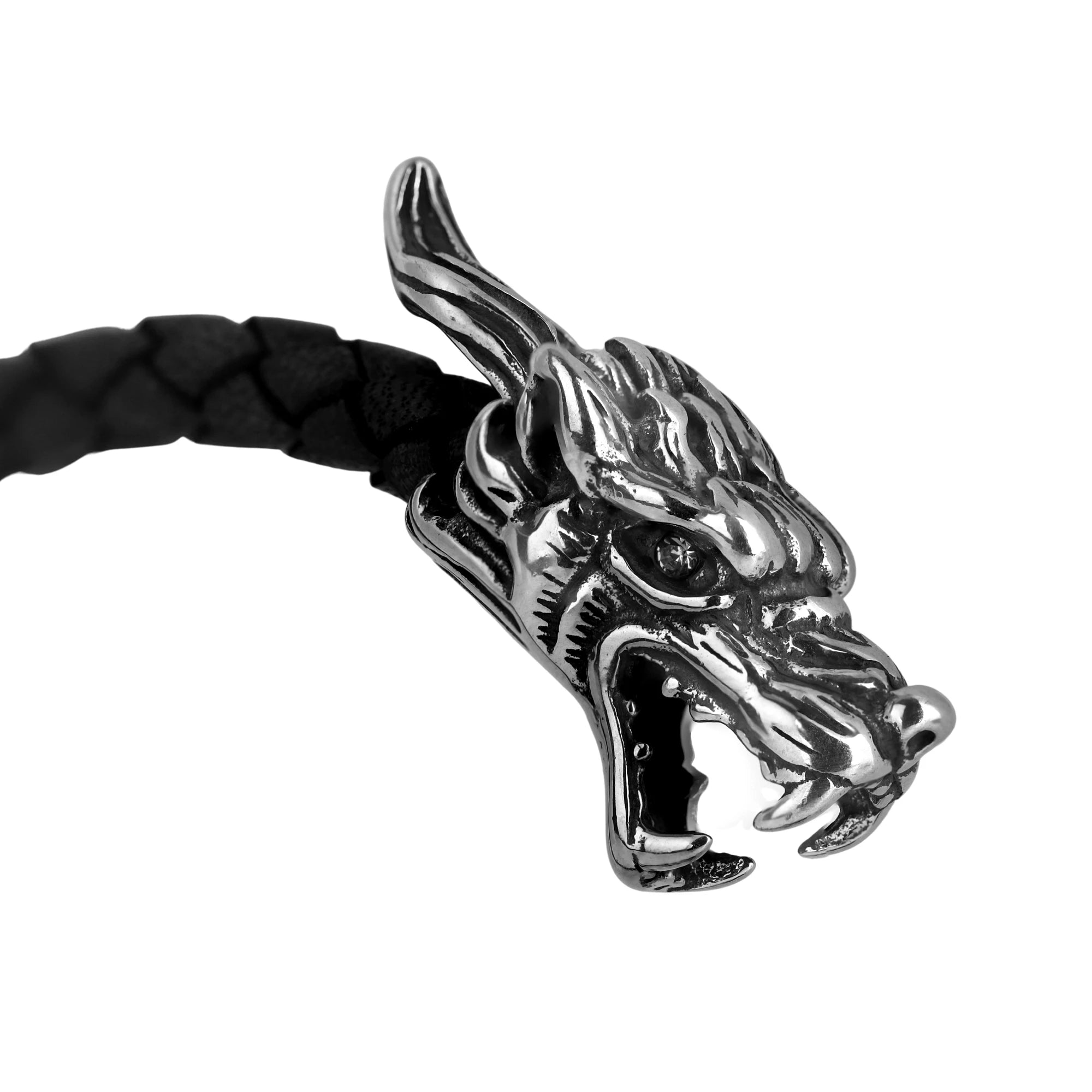 Dragon crest bracelet + obsidian bat pendent + chain combo