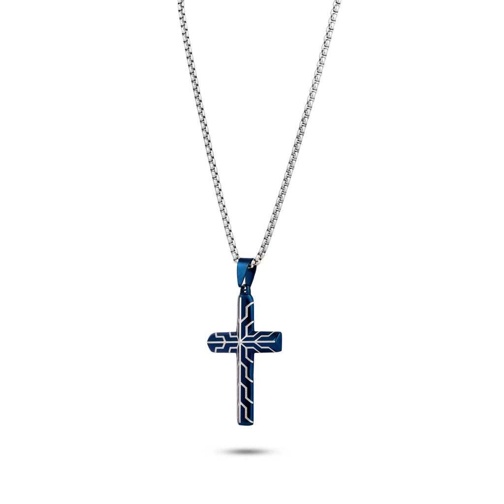 Azure Blue Cross Pendant with Frost Line Chain for Men
