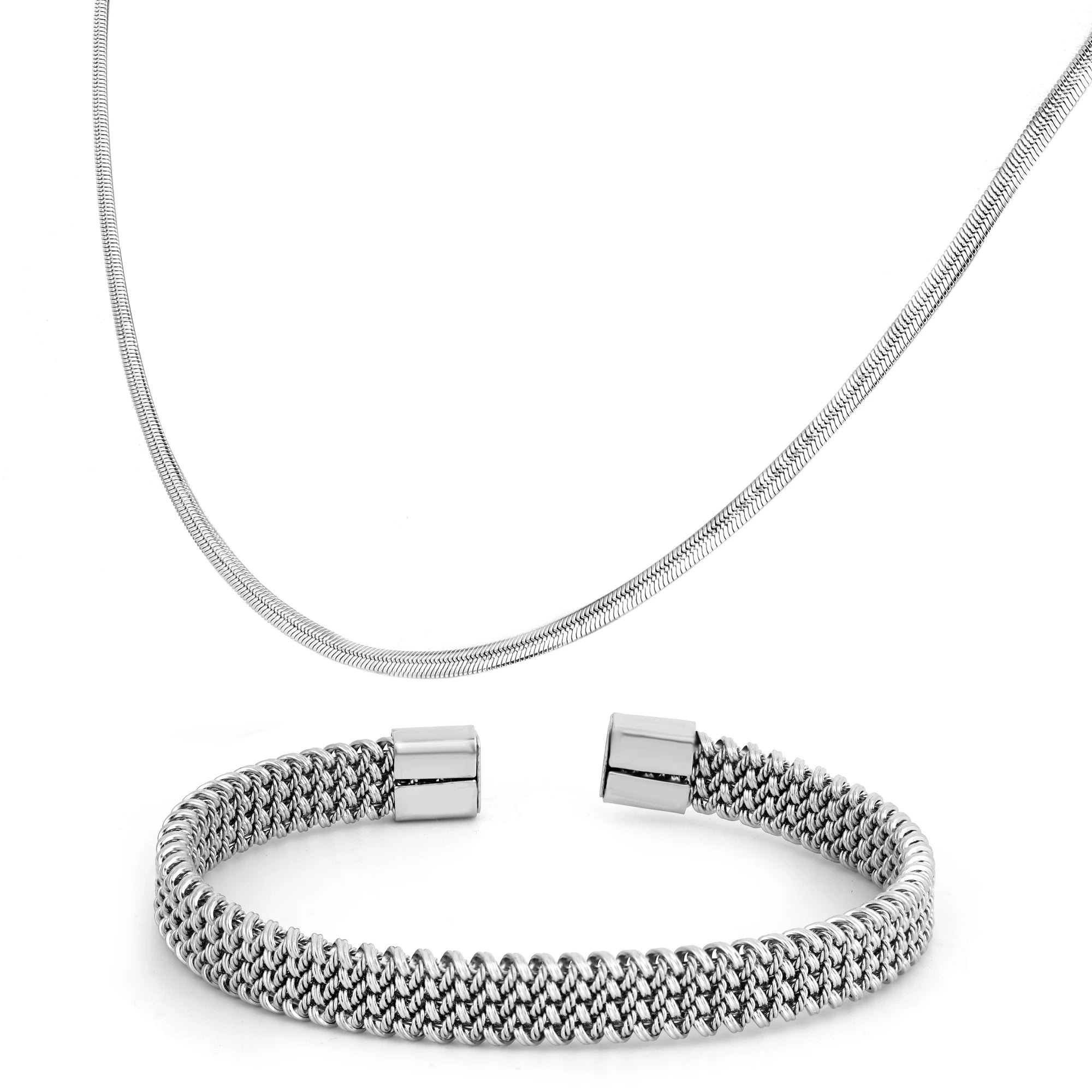 Minimal iced bracelet + frost thin grey chain combo