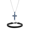 Azure blue pendent + chain + onyx black bracelet combo