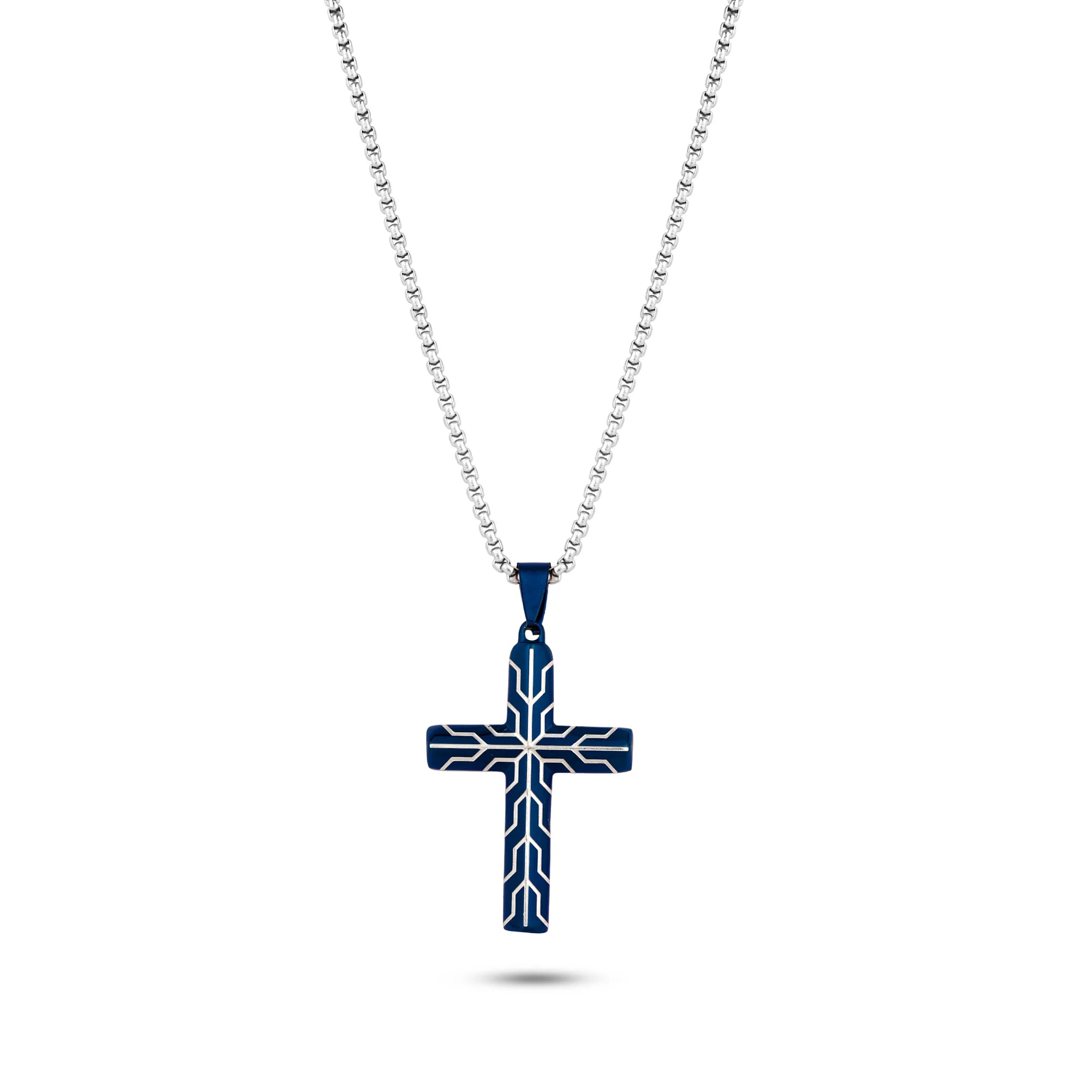 Azure Blue Cross Pendant with Frost Line Chain for Men